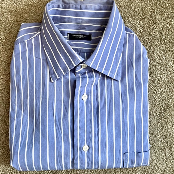 Men’s Burberry London Blue Striped Button-Down Dress Shirt size 16R / Large - Picture 7 of 7
